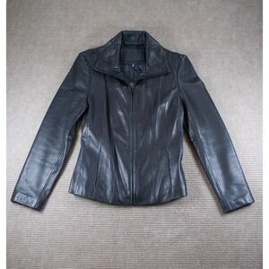 VTG Avanti New York Black Leather Jacket Women S Small Zip Front Paneled Y2K EUC